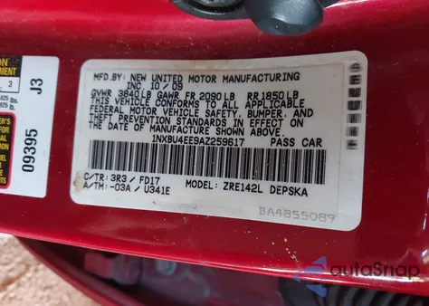 2010 Toyota Corolla S from USA, damaged, VIN 1NXBU4EE9AZ259617